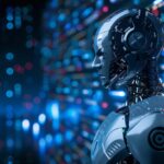 AI robot with metallic features and illuminated background, representing technology in accounting and financial forecasting for small businesses in Utah.