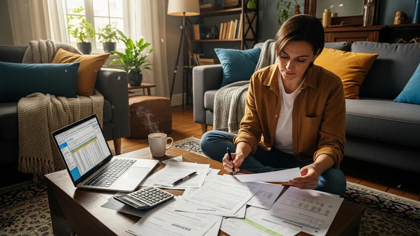 Individual planning tax strategies with financial documents in a cozy living room