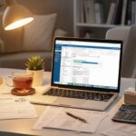 Cozy workspace with tax documents and a laptop, emphasizing tax preparation readiness