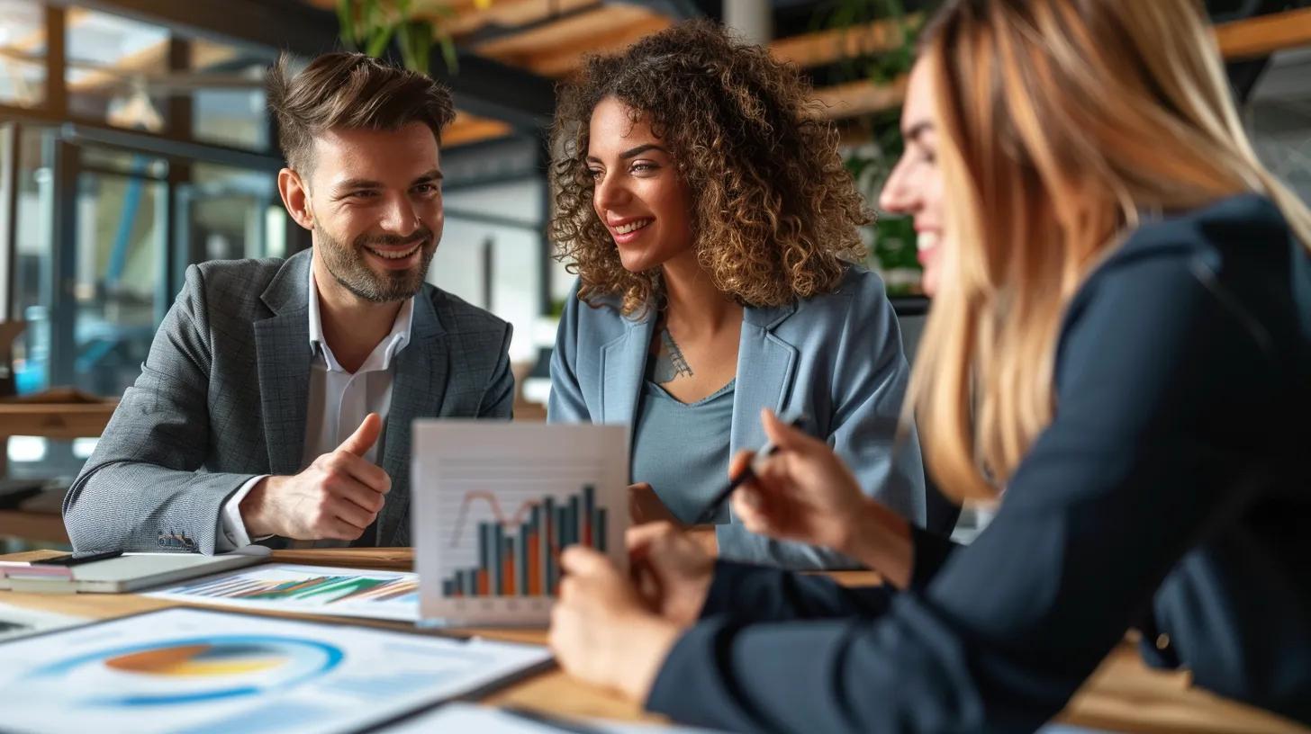 Team of small business professional discussing financial plans and transparent pricing strategies