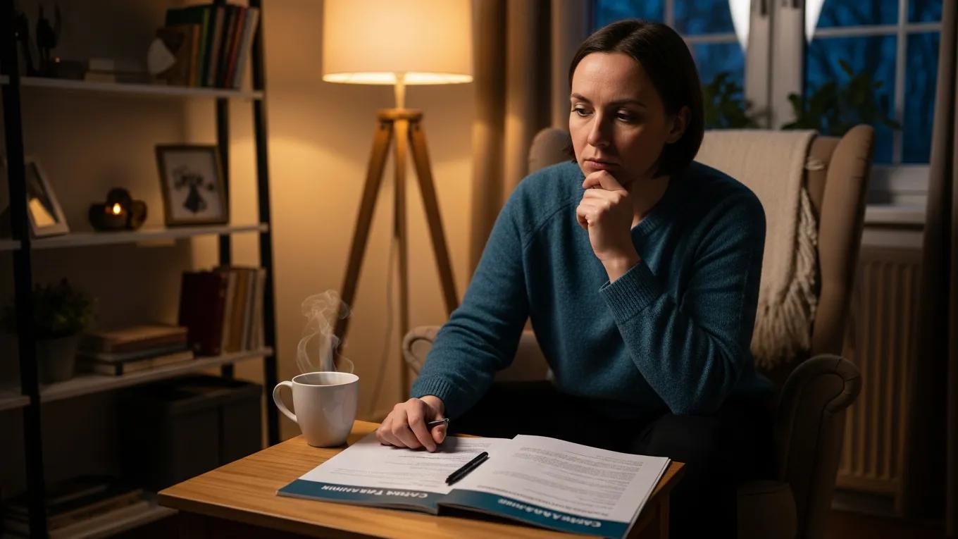 Person contemplating capital gains tax planning in a cozy environment