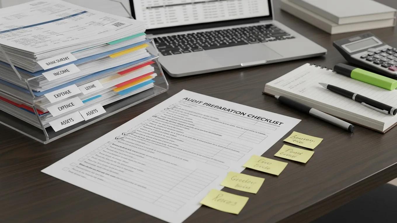 Organized audit preparation checklist with financial documents