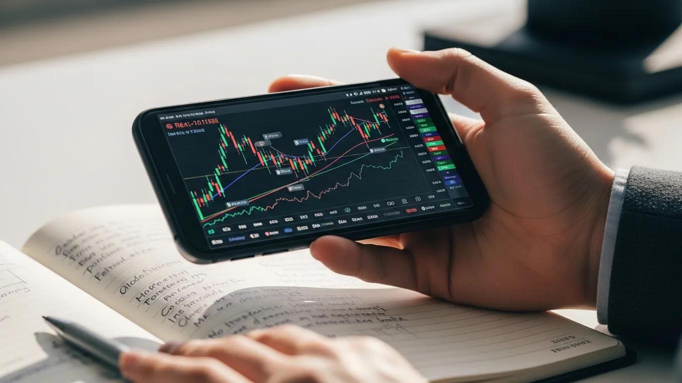 Person holding smartphone displaying financial market chart, illustrating investment income analysis and tax implications for effective tax planning.