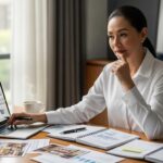 Business owner contemplating financial decisions with laptop and documents