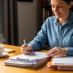 Person confidently reviewing tax documents at a cozy desk, symbolizing IRS audit defense and peace of mind