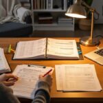 Cozy workspace with a person reviewing investment tax planning documents