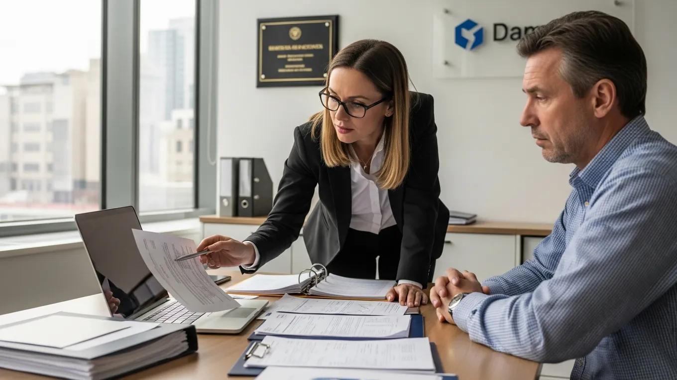 Tax representative providing audit support to a client in an office