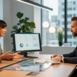 Small business owner consulting with a fractional CFO in a modern office setting