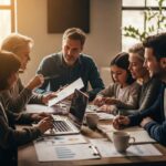 Family discussing succession planning strategies for their business