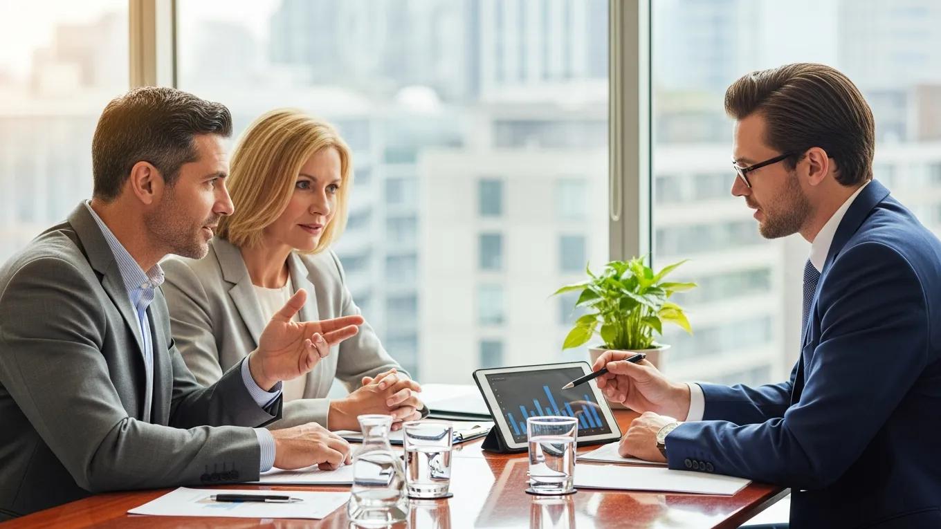 Couple discussing tax-efficient investing strategies with a financial advisor