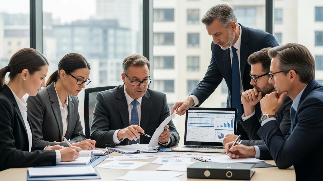 Team of professionals strategizing for effective defense during an IRS audit