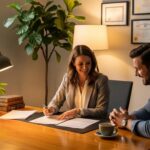 Tax consultant and client discussing IRS audit consultation services in a cozy office