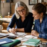 New business owner learning bookkeeping basics with an experienced bookkeeper