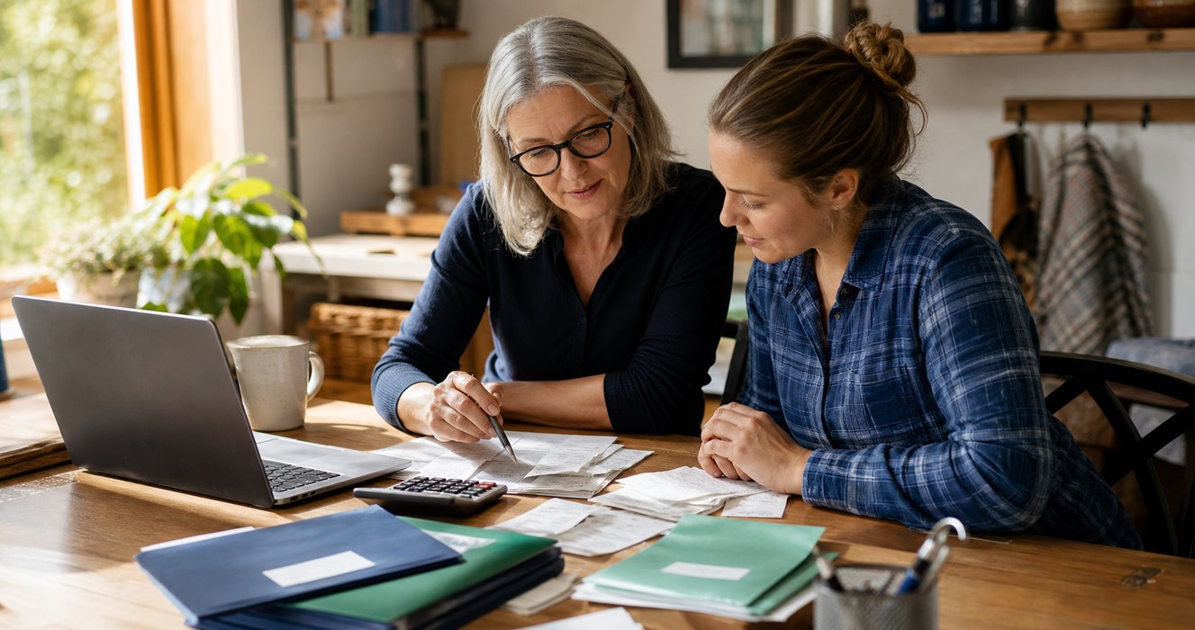 New business owner learning bookkeeping basics with an experienced bookkeeper