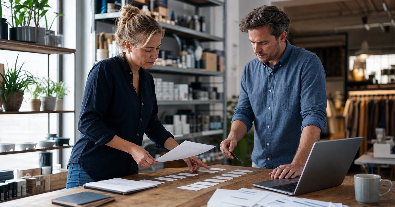 Small business owner and accountant planning incoming and outgoing cash flow