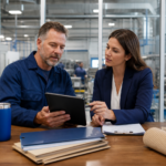Utah manufacturer and CPA reviewing energy, operations, and supplier records for ESG reporting