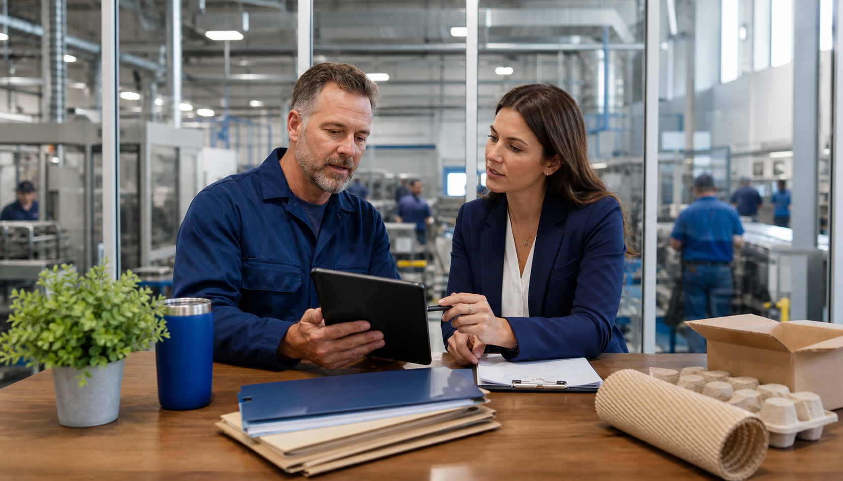 Utah manufacturer and CPA reviewing energy, operations, and supplier records for ESG reporting