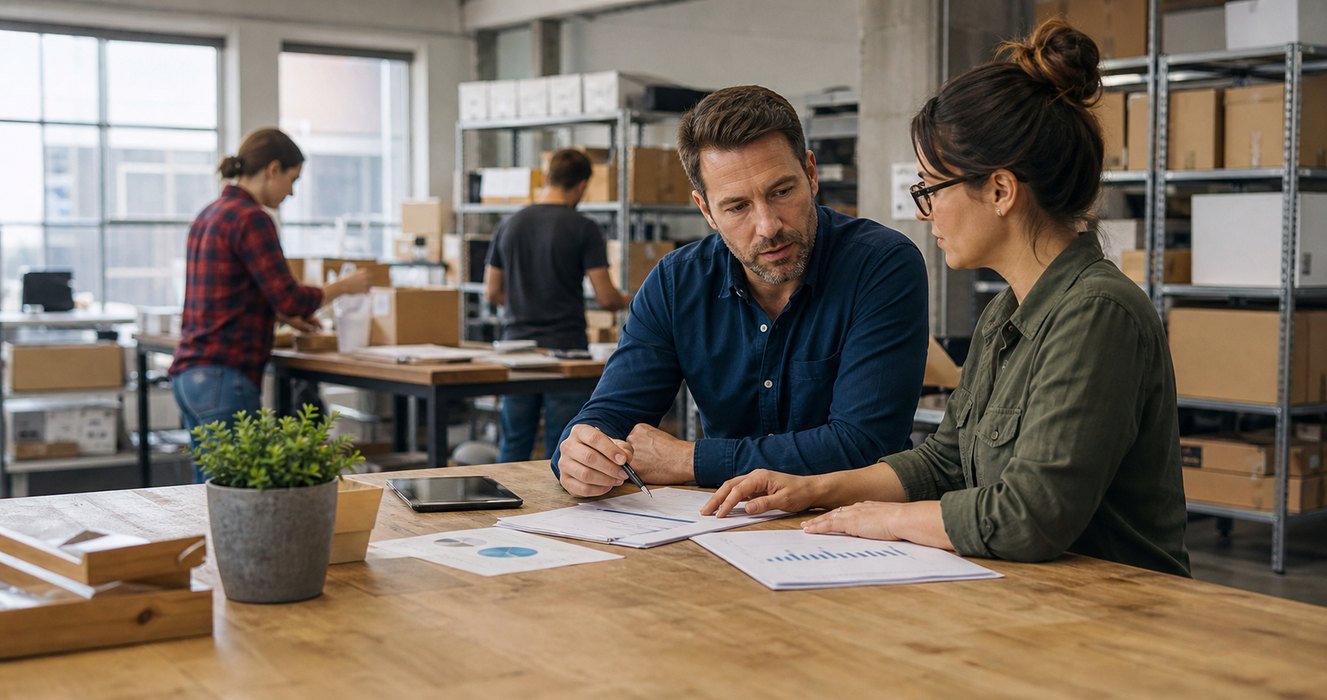 Growing business owner reviewing financial strategy with a fractional CFO