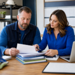 Utah small-business owner and payroll professional reviewing time and payroll records