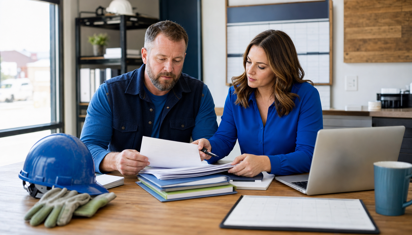 Utah small-business owner and payroll professional reviewing time and payroll records