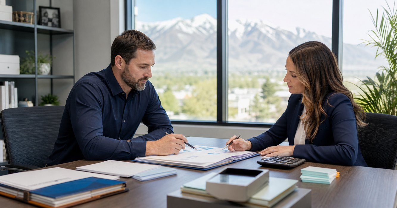 Utah LLC owner reviewing tax filings and planning records with a CPA