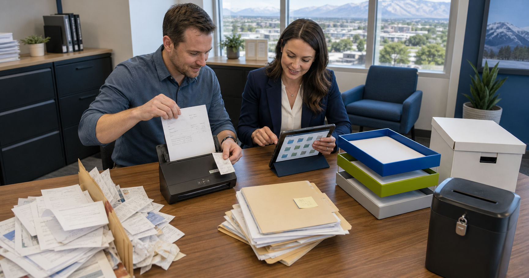 Utah business owner digitizing receipts and financial records into an organized paperless system