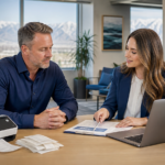 CPA advising a small-business owner as automated accounting tools process records