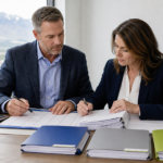 Business owner and payroll professional reviewing a payroll tax compliance calendar
